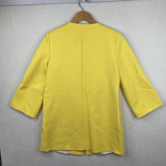 Zara Yellow Round Neck Full Zip Tailored Coat 3/4 Length Sleeves Size Medium - Picture 7 of 10